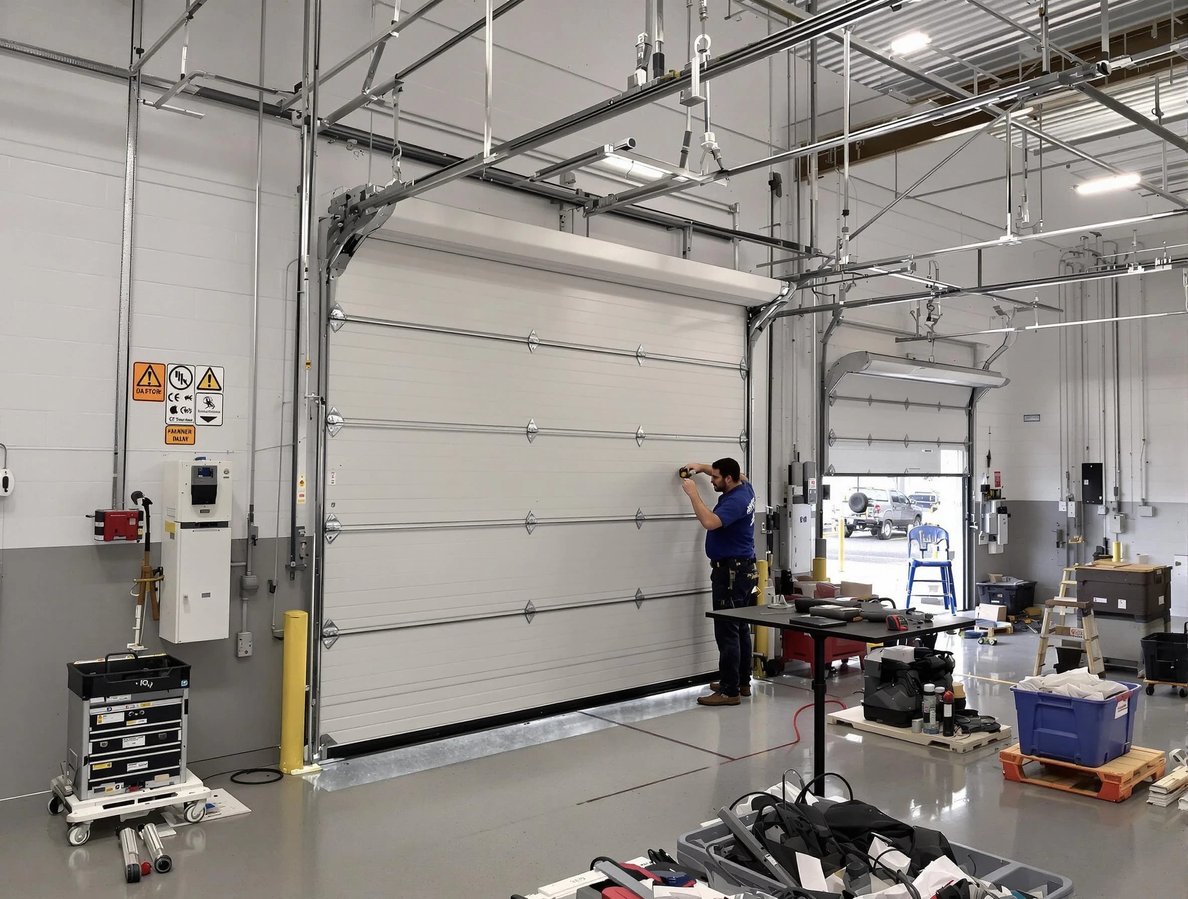 Commercial garage door repair being performed by Hapeville Garage Door Repair expert in Hapeville