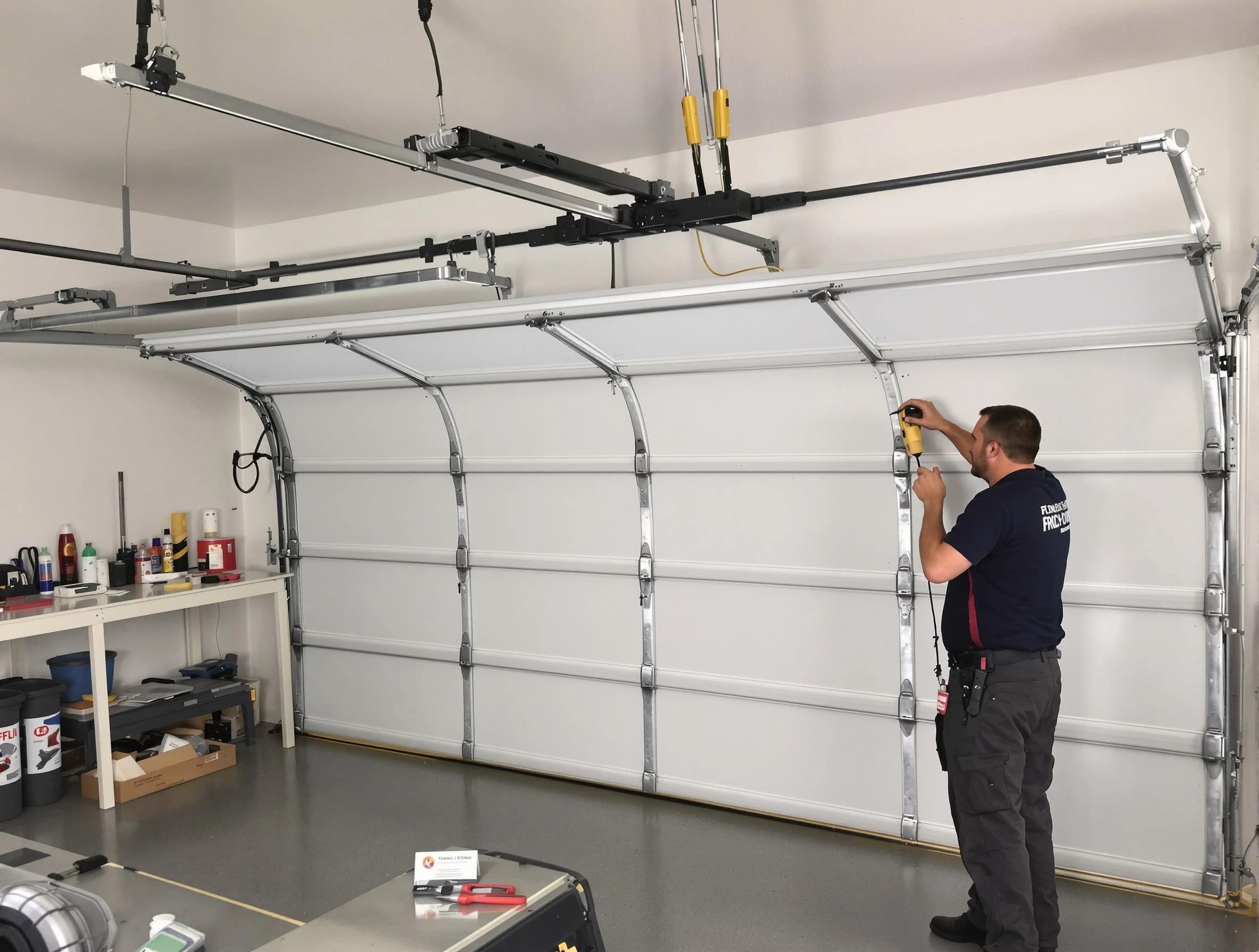 Hapeville Garage Door Repair certified technician performing overhead door system repair in Hapeville