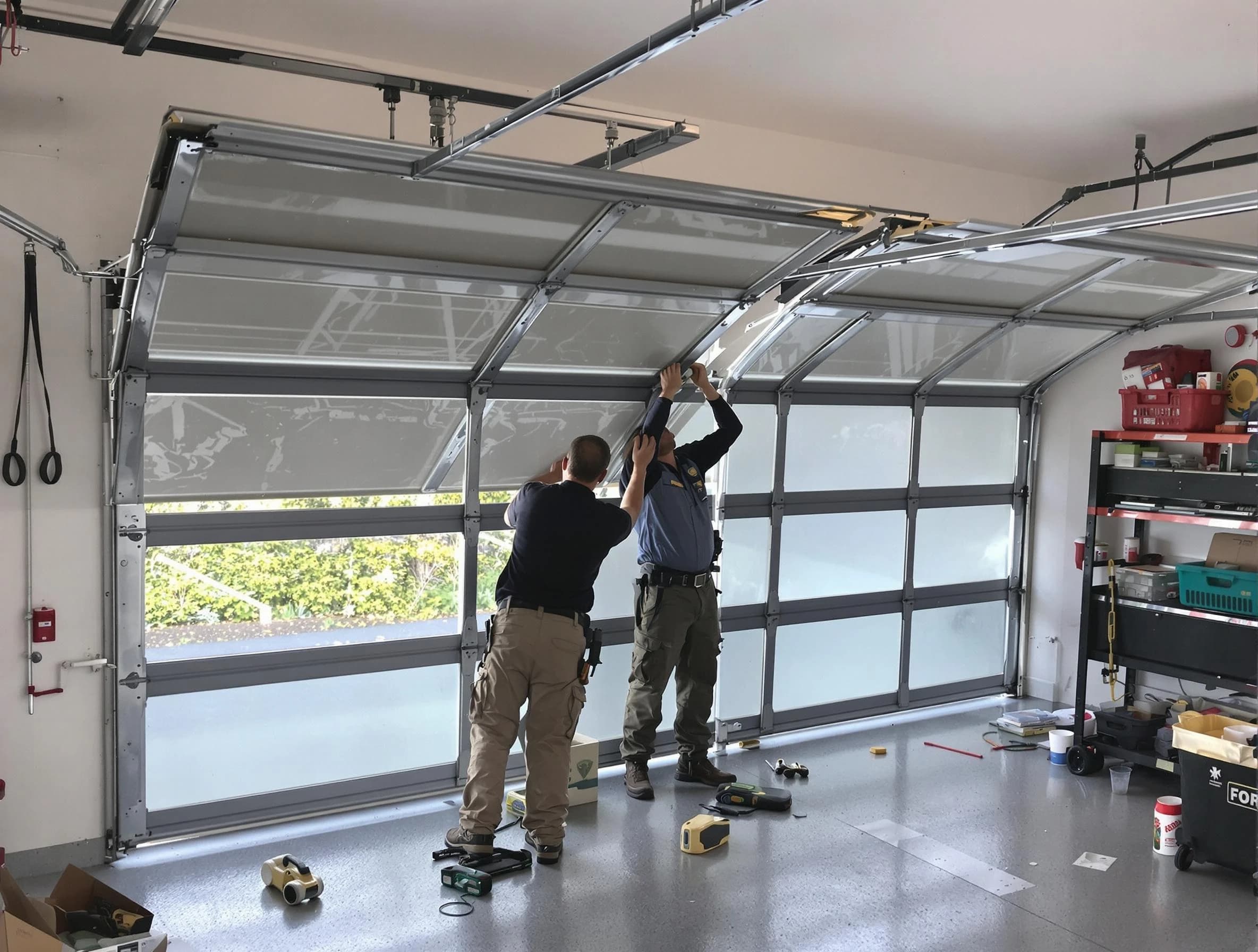 Hapeville Garage Door Repair expert performing precise panel replacement on Hapeville garage door