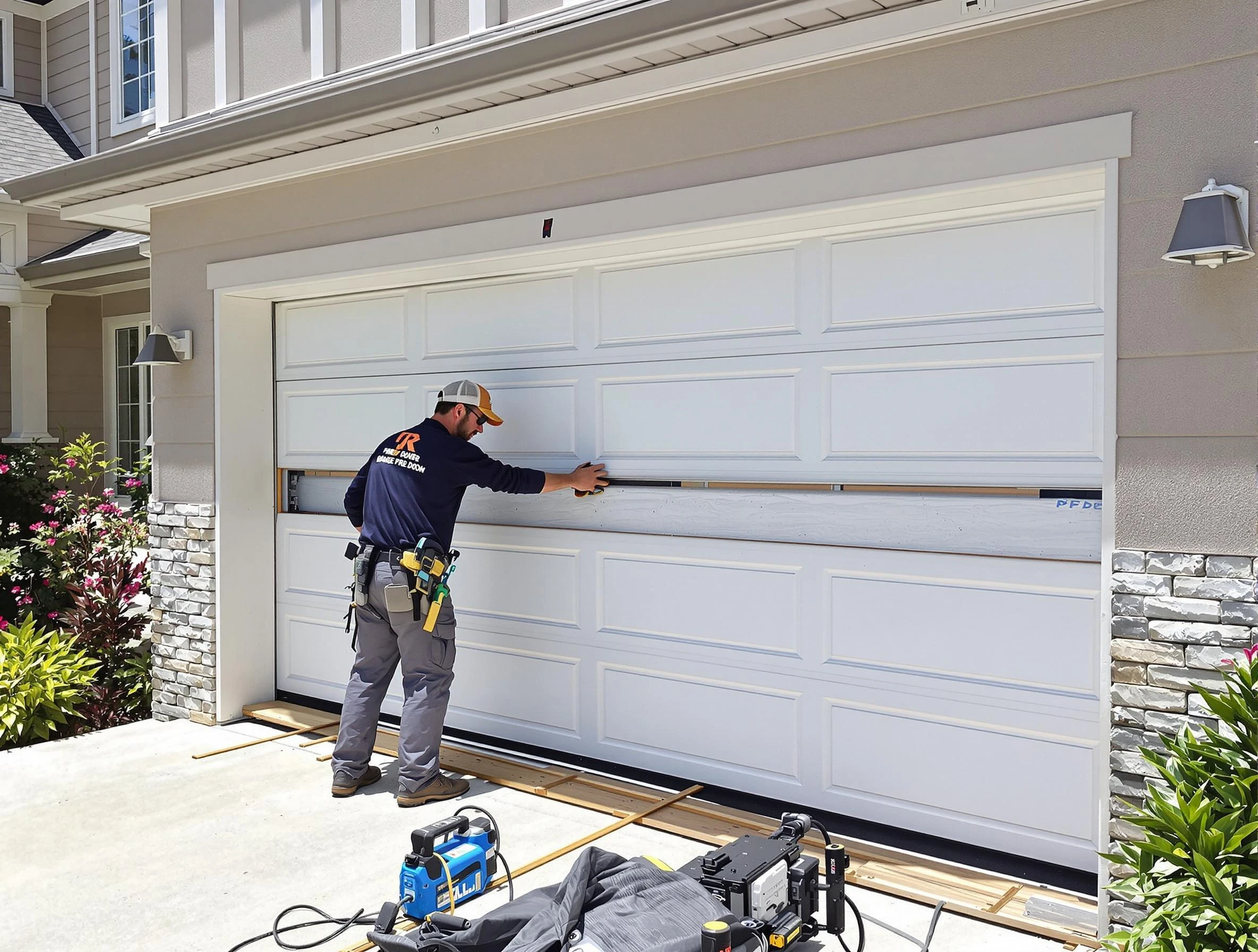 Hapeville Garage Door Repair team performing complete garage door replacement at Hapeville residence